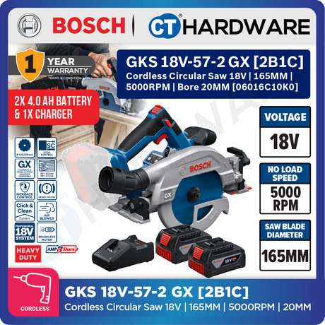Bosch PRO GKS 18V-57-2 GX Cordless Circular Saw 18V 06016C10K0 (Body Only | 1-Battery | 2-Battery)
