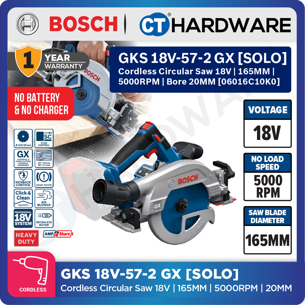 Bosch PRO GKS 18V-57-2 GX Cordless Circular Saw 18V 06016C10K0 (Body Only | 1-Battery | 2-Battery)