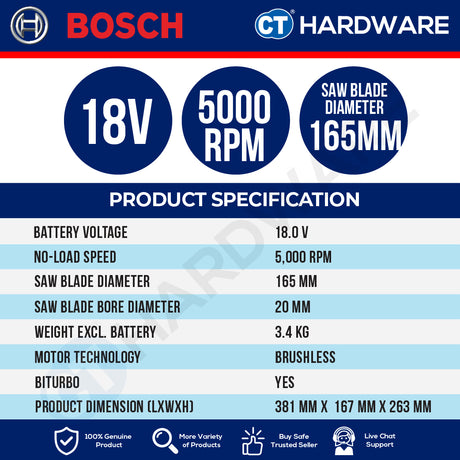 Bosch PRO GKS 18V-57-2 GX Cordless Circular Saw 18V 06016C10K0 (Body Only | 1-Battery | 2-Battery)