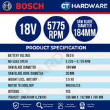 Bosch PRO GKS 18V-68-2 Cordless Circular Saw 18V 06016D00C0 (Body Only | 1-Battery | 2-Battery)