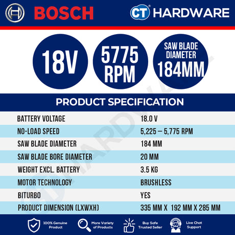 Bosch PRO GKS 18V-68-2 Cordless Circular Saw 18V 06016D00C0 (Body Only | 1-Battery | 2-Battery)