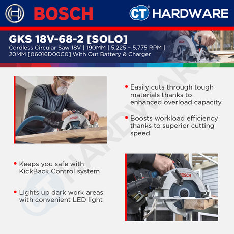Bosch PRO GKS 18V-68-2 Cordless Circular Saw 18V 06016D00C0 (Body Only | 1-Battery | 2-Battery)