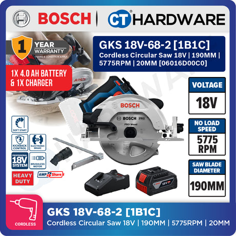 Bosch PRO GKS 18V-68-2 Cordless Circular Saw 18V 06016D00C0 (Body Only | 1-Battery | 2-Battery)