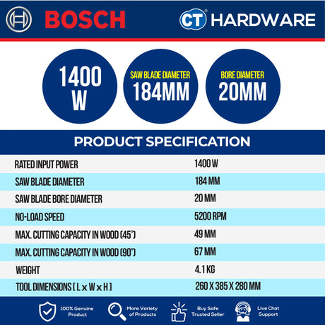 Bosch GKS 190 Professional Hand-Held Circular Saw 1400W 7” 184mm [06016230L9 | GKS190]