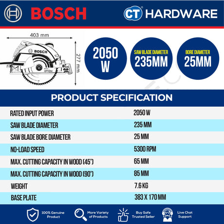 Bosch GKS 235 TURBO Professional Hand-Held Circular Saw 2050W 9” 235mm [06015A20L0 | GKS235TURBO]