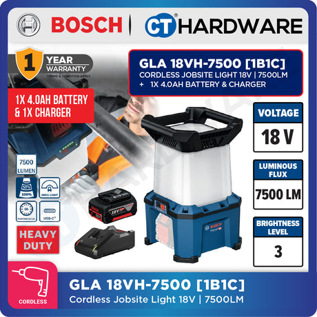 Bosch GLA 18VH-7500 SOLO Cordless Jobsite Light 18V,7500LM Without Battery & Charger, GLA18VH7500SOLO