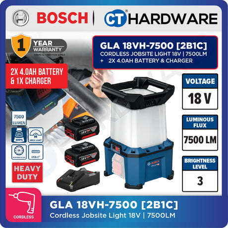 Bosch GLA 18VH-7500 SOLO Cordless Jobsite Light 18V,7500LM Without Battery & Charger, GLA18VH7500SOLO