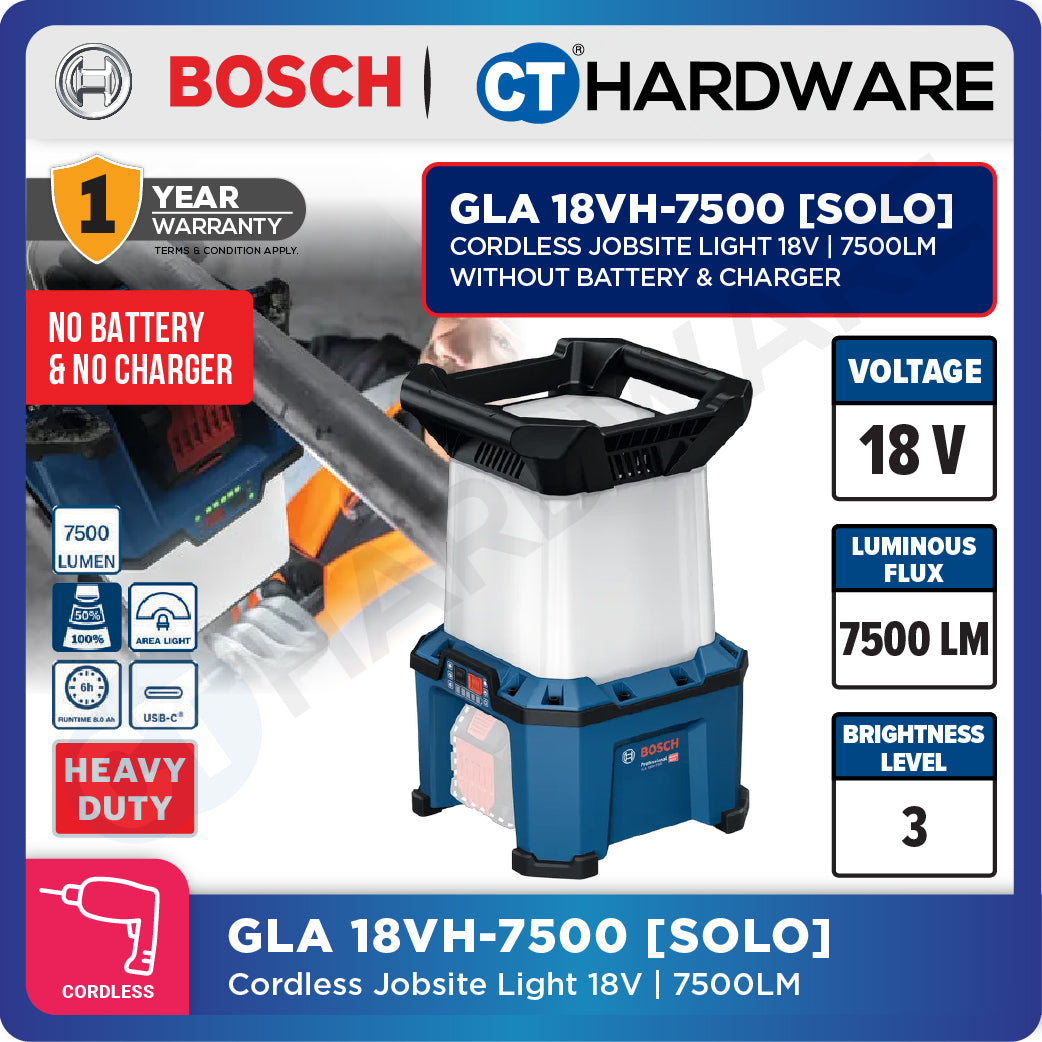 Bosch GLA 18VH-7500 SOLO Cordless Jobsite Light 18V,7500LM Without Battery & Charger, GLA18VH7500SOLO