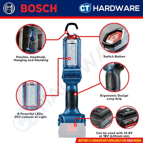 Bosch GLI 180-LI SOLO Professional Cordless Jobsite Light 18V 300lm [06014A11L0 | GLI180LISOLO]