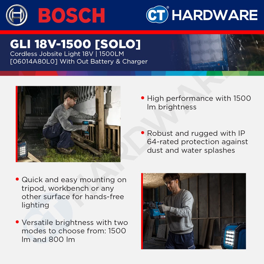 Bosch PRO GLI 18V-1500 Cordless Jobsite Light 18V 06014A80L0 (Body Only | 1-Battery | 2-Battery)