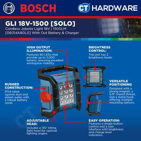 Bosch PRO GLI 18V-5000 Cordless Jobsite Light 18V 06019P5100 (Body Only | 1-Battery | 2-Battery)