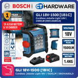 Bosch PRO GLI 18V-1500 Cordless Jobsite Light 18V 06014A80L0 (Body Only | 1-Battery | 2-Battery)