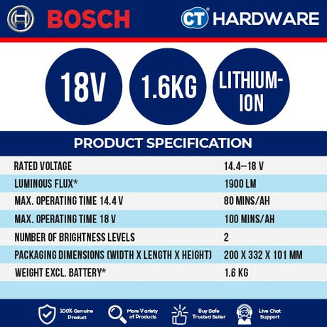 Bosch GLI 18V-1900 SOLO Professional Cordless Jobsite Light 18V [0601446400 | GLI18V1900SOLO]