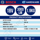 Bosch PRO GLI 18V-3000 Cordless Jobsite Light 18V 06014A81L0 (Body Only | 1-Battery | 2-Battery)