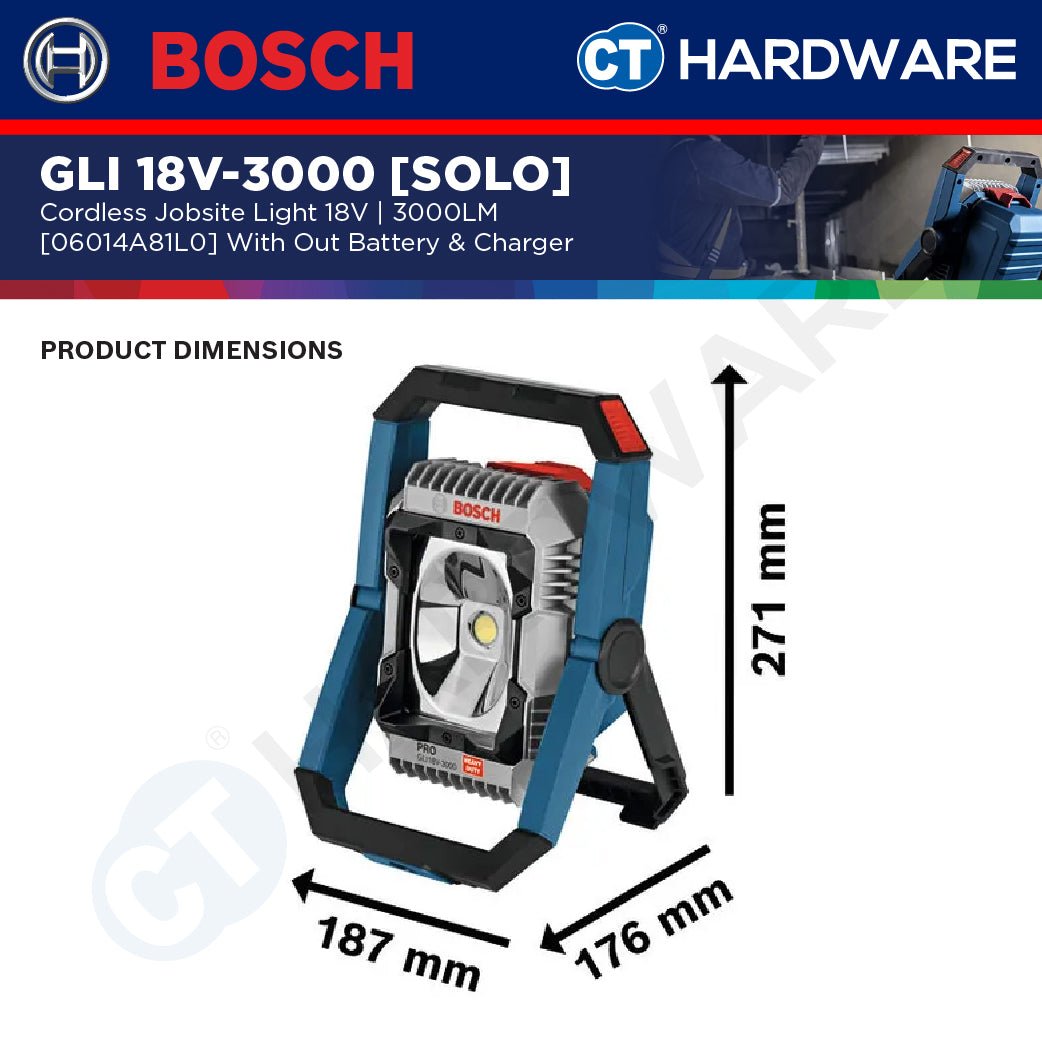 Bosch PRO GLI 18V-3000 Cordless Jobsite Light 18V 06014A81L0 (Body Only | 1-Battery | 2-Battery)