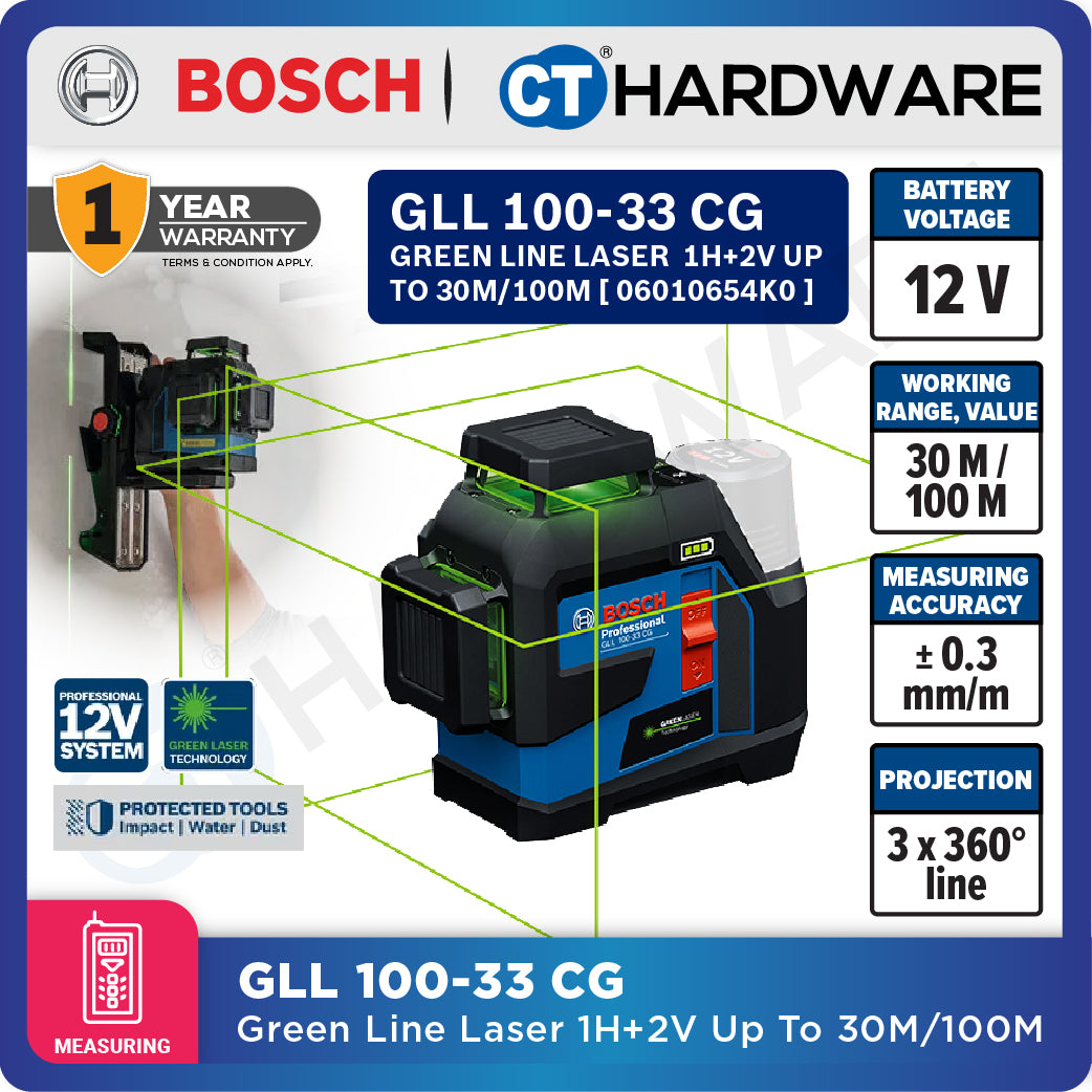Bosch GLL 100-33 CG Green Line Laser 1H+2V Up To 30M-100M GLL10033CG Line Laser