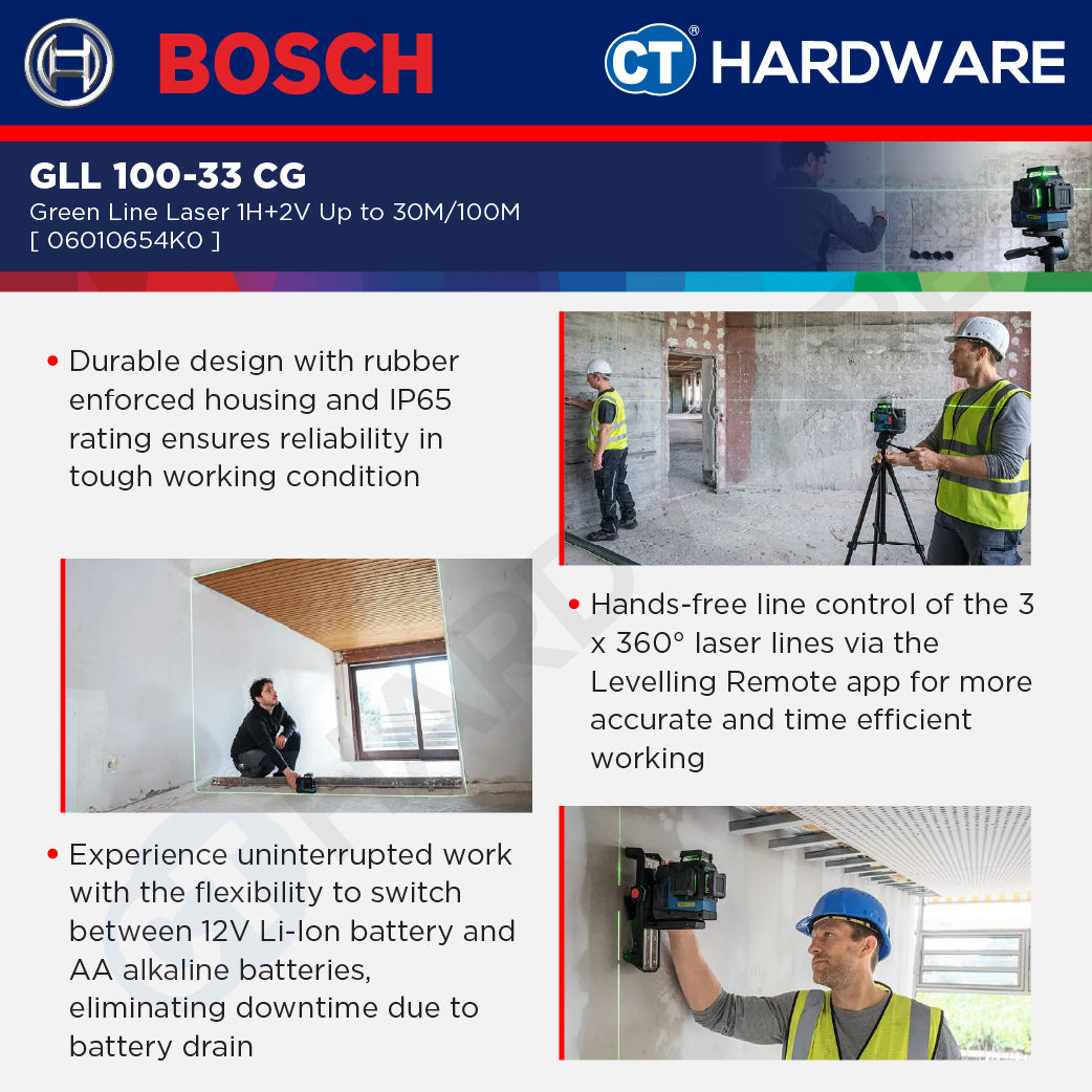 Bosch GLL 100-33 CG Green Line Laser 1H+2V Up To 30M-100M GLL10033CG Line Laser
