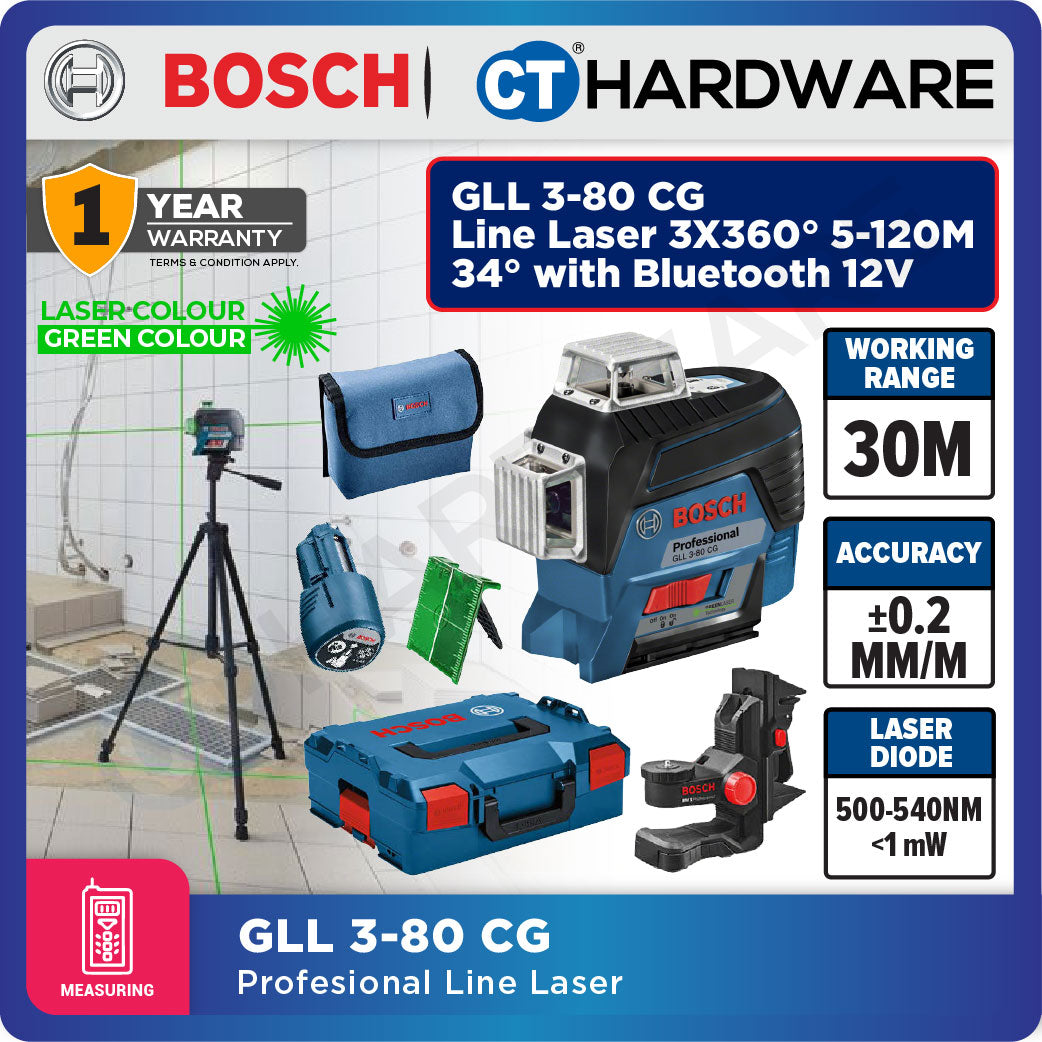 Bosch PRO GLL 3-80 CG Green Line Laser 3x360° 30m/120m With R7 Receiver [0601063U80]