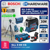Bosch PRO GLL 3-80 CG Green Line Laser 3x360° 30m/120m With R7 Receiver [0601063U80]