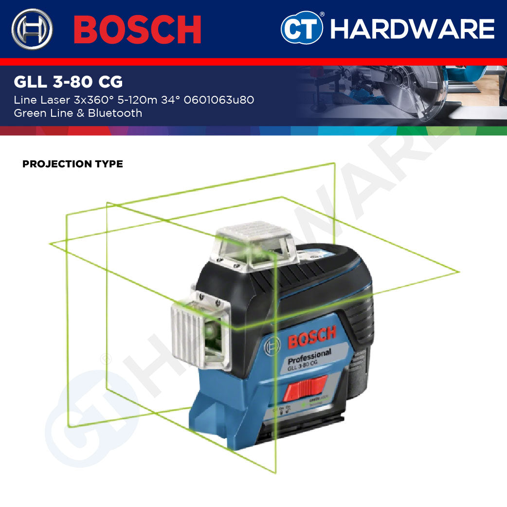 Bosch PRO GLL 3-80 CG Green Line Laser 3x360° 30m/120m With R7 Receiver [0601063U80]