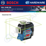 Bosch PRO GLL 3-80 CG Green Line Laser 3x360° 30m/120m With R7 Receiver [0601063U80]