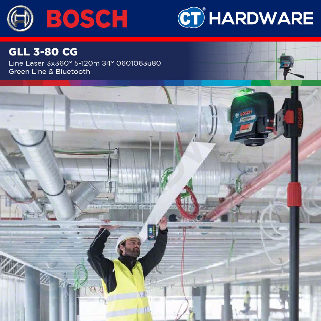 Bosch PRO GLL 3-80 CG Green Line Laser 3x360° 30m/120m With R7 Receiver [0601063U80]