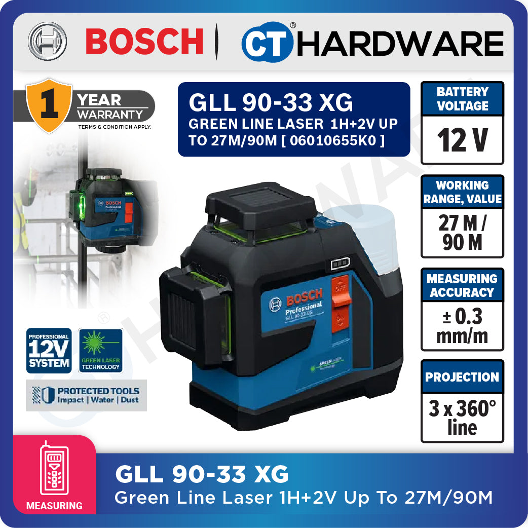Bosch GLL 90-33 XG Green Line Laser 1H+2V Up To 27M-90M GLL9033XG Line Laser