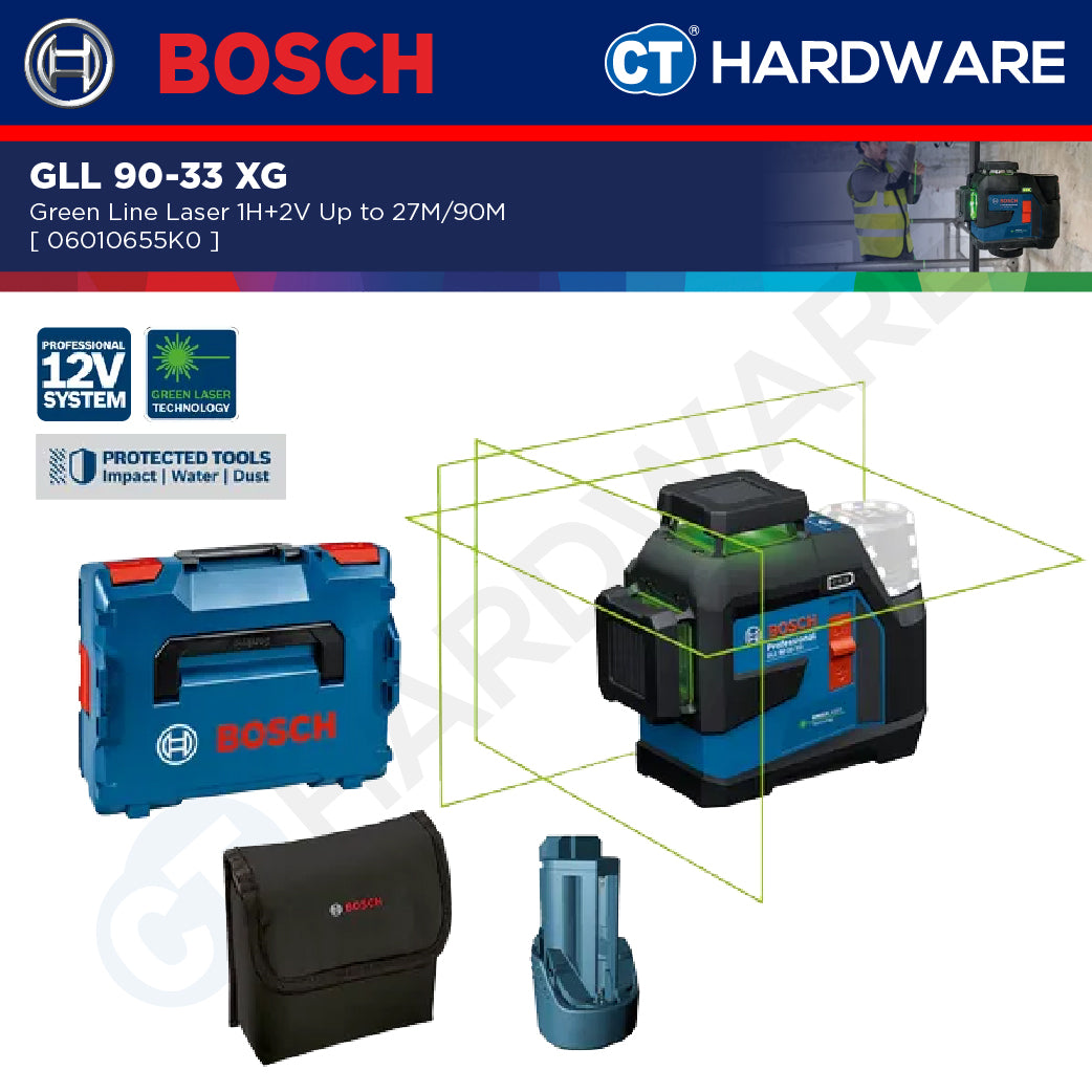 Bosch GLL 90-33 XG Green Line Laser 1H+2V Up To 27M-90M GLL9033XG Line Laser