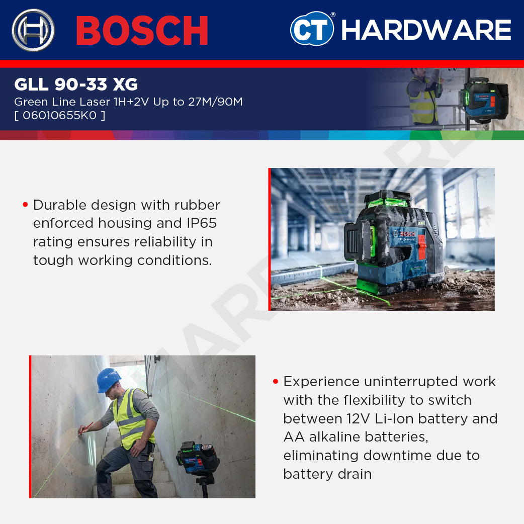 Bosch GLL 90-33 XG Green Line Laser 1H+2V Up To 27M-90M GLL9033XG Line Laser
