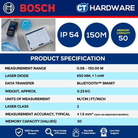 Bosch GLM 150 C Professional Digital Laser Rangefinder 150M with Bluetooth [0601072FK0 | GLM150C]