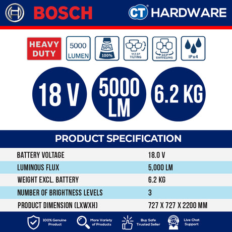 Bosch GLT18V-5000 SOLO Cordless Brushless Tower Light 18V With Out Battery & Charger GLT18V5000SOLO