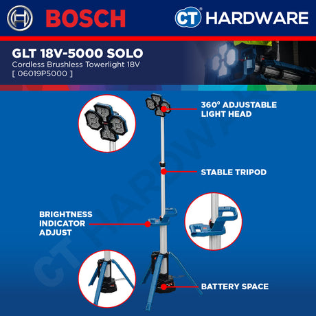 Bosch GLT18V-5000 SOLO Cordless Brushless Tower Light 18V Without Battery & Charger GLT18V5000SOLO