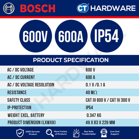 Bosch PRO GMC 600-15 Clamp Meter 600A 600V AC/DC IP54 [0601077600]