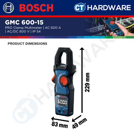 Bosch PRO GMC 600-15 Clamp Meter 600A 600V AC/DC IP54 [0601077600]