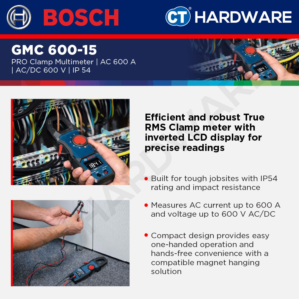Bosch PRO GMC 600-15 Clamp Meter 600A 600V AC/DC IP54 [0601077600]