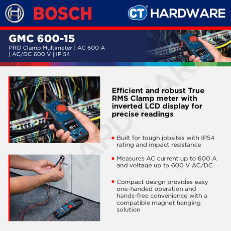 Bosch PRO GMC 600-15 Clamp Meter 600A 600V AC/DC IP54 [0601077600]
