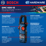 Bosch PRO GMC 600-15 Clamp Meter 600A 600V AC/DC IP54 [0601077600]