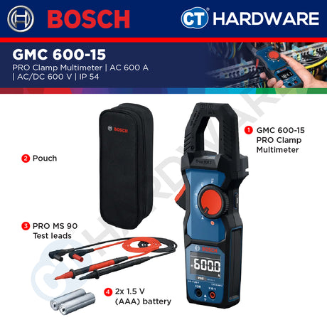 Bosch PRO GMC 600-15 Clamp Meter 600A 600V AC/DC IP54 [0601077600]