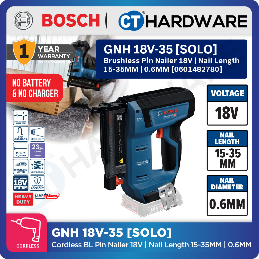 Bosch PRO GNH 18V-35 Cordless Wood Nailer 18V 0601482780 (Body Only | 1-Battery | 2-Battery)
