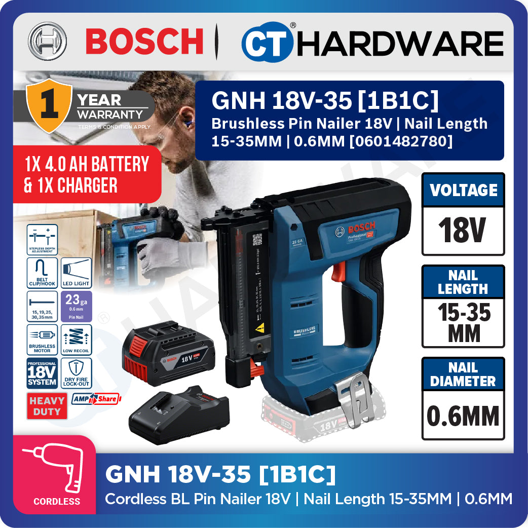 Bosch PRO GNH 18V-35 Cordless Wood Nailer 18V 0601482780 (Body Only | 1-Battery | 2-Battery)