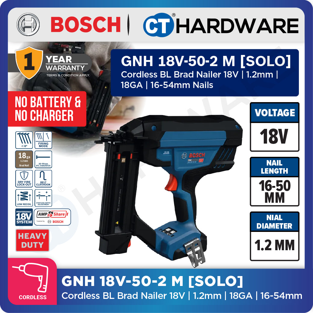 Bosch PRO GNH 18V-50-2 M Cordless Brushless Brad Nailer 18V 18ga Solo [0601482C80]