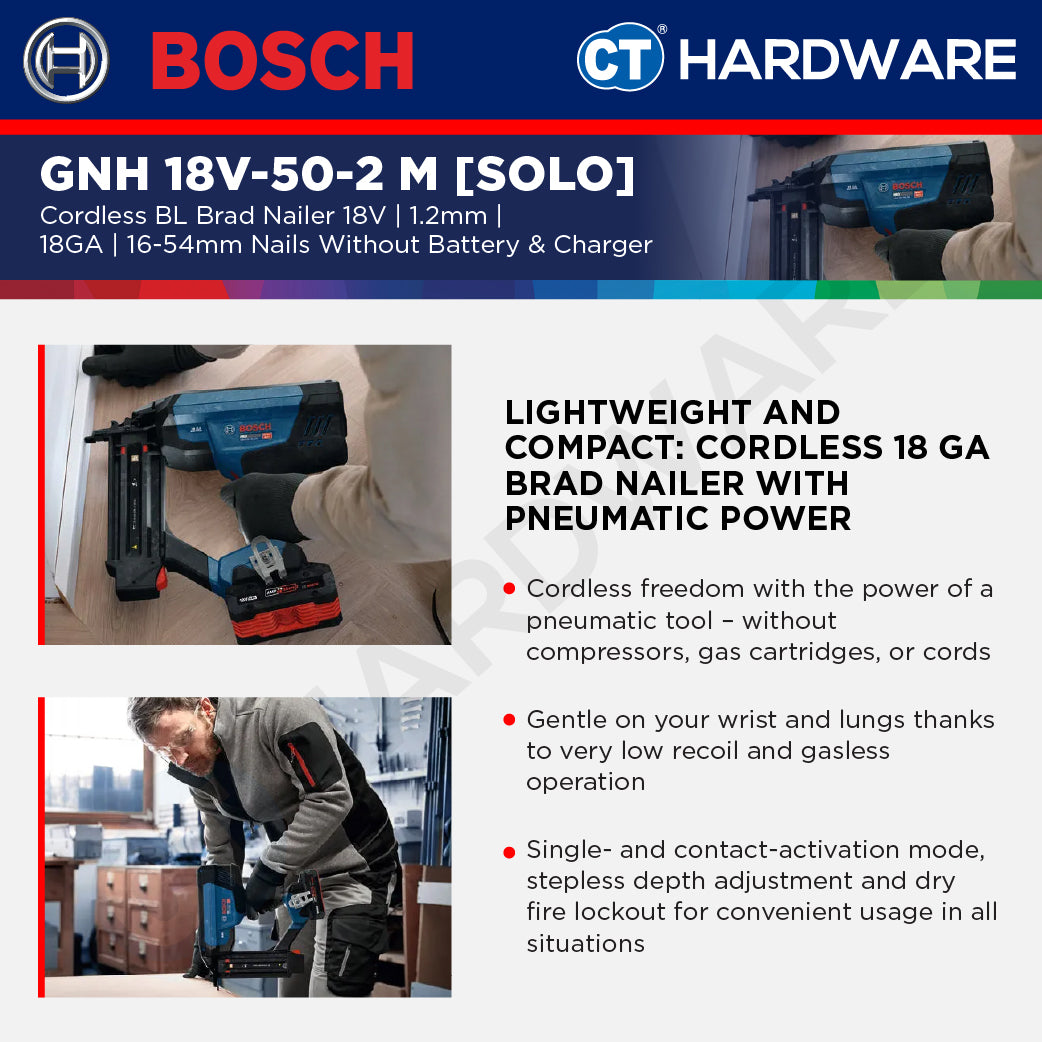 Bosch PRO GNH 18V-50-2 M Cordless Brushless Brad Nailer 18V 18ga Solo [0601482C80]