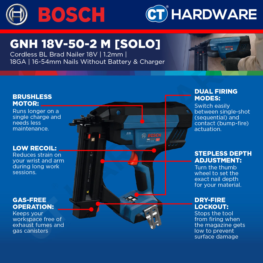 Bosch PRO GNH 18V-50-2 M Cordless Brushless Brad Nailer 18V 18ga Solo [0601482C80]