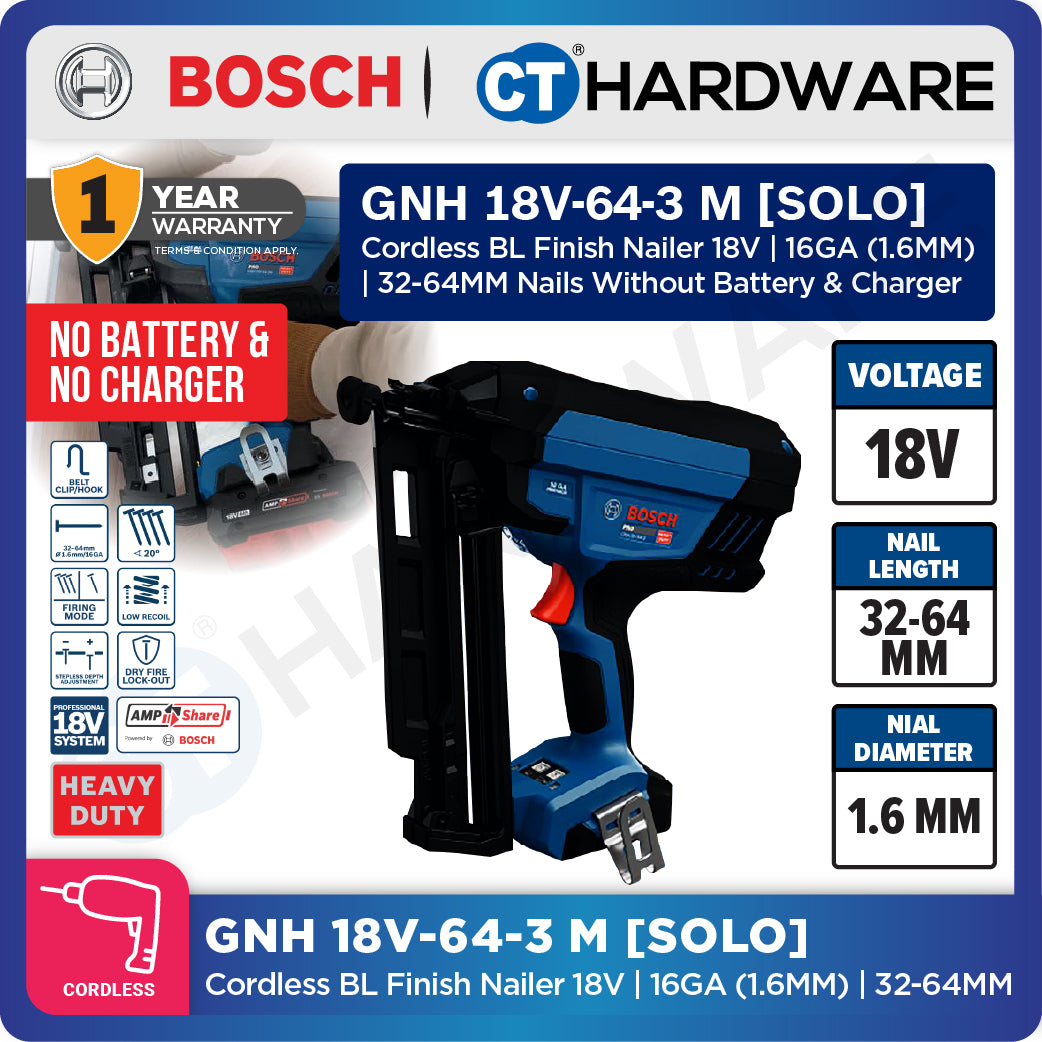 Bosch PRO GNH 18V-64-3 M Cordless Brushless Finish Nailer 18V 16ga Solo [0601482A00]