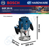 Bosch GOF 20-12 Corded Router 1/2" Come With Parallel Guide, Dust Extractor & Collet 12MM & 1/2" GOF2012