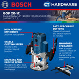 Bosch GOF 20-12 Corded Router 1/2" Come With Parallel Guide, Dust Extractor & Collet 12MM & 1/2" GOF2012
