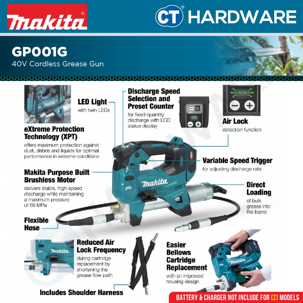 Makita GP001GZ Cordless Grease Gun 40V | 120cm (47-1/4") | 69mpa (10000psi) without Battery Charger