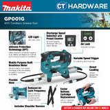 Makita GP001GZ Cordless Grease Gun 40V | 120cm (47-1/4") | 69mpa (10000psi) without Battery Charger