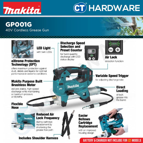 Makita GP001GZ Cordless Grease Gun 40V | 120cm (47-1/4") | 69mpa (10000psi) without Battery Charger