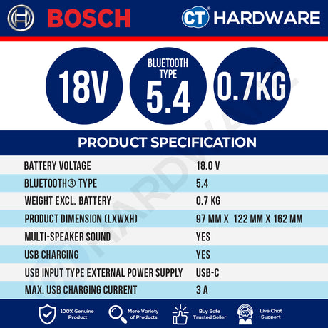 Bosch PRO GPB 18V-1 C Cordless Bluetooth Speaker 18V 06014A7080 (Body Only | 1-Battery)